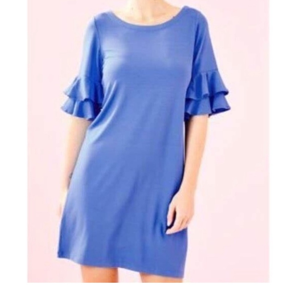 Lilly Pulitzer Coastal Blue Lula Ruffle Short Sleeve Mini Tunic Dress Size Small